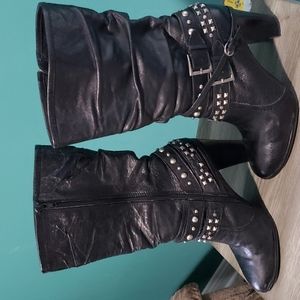 a.n.a A New Approach Black Leather Woman's Boots 10 M with 4 inch Heels